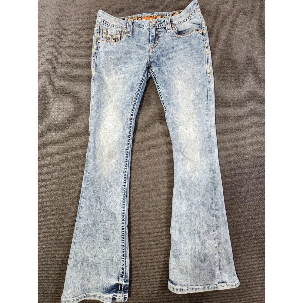 Rock Revival Luz Bootcut Jeans Women 29 Blue Acid Wash Embellished Y2K - Picture 4 of 13